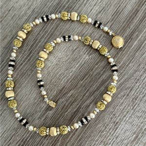Vintage antique gold beaded necklace Sparkle Black Handmade Women’s